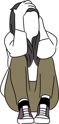 Woman with head in hands
